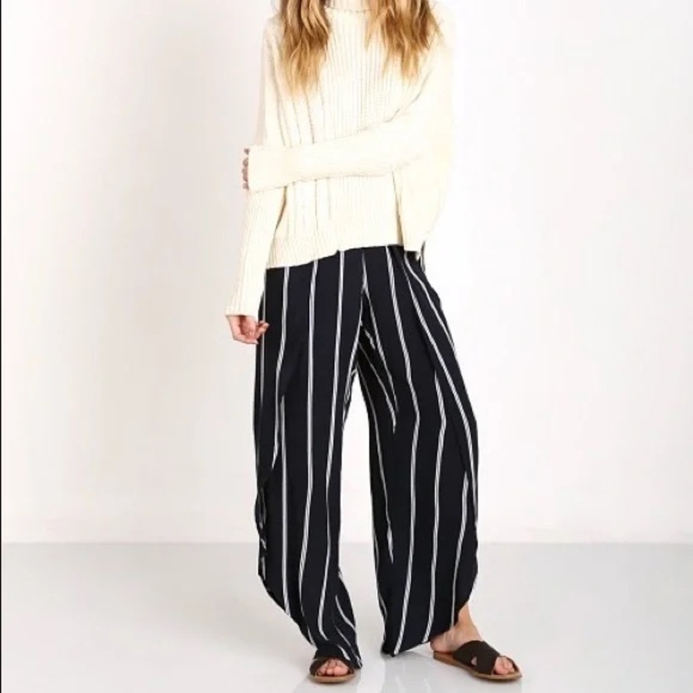 Faithfull the Brand Black and White Striped Wide-Leg Pants
